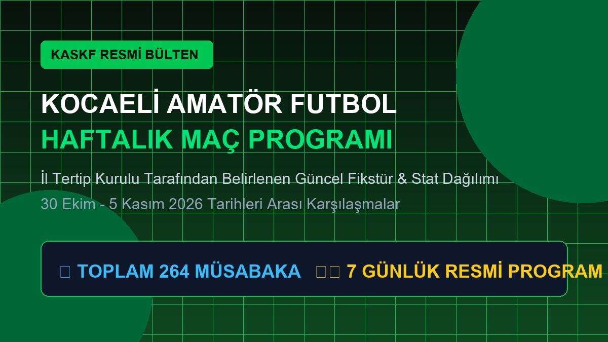Kocaeli Amatör Futbol Haftalık Maç Programı (009. Hafta Fikstürü)